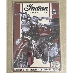 Indian Motorcycle Sign - Vintage Style Metal Tin Wall  12x8”